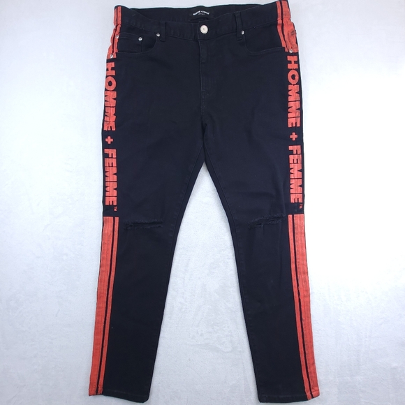 HOMME + FEMME Jeans Men's Denim Skinnny Black with Red side logo sz 38 - Picture 1 of 10